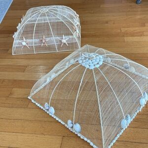 Bamboo Food tents. Set of 2  size 16” x 16” square x 9” high. Seashell detail